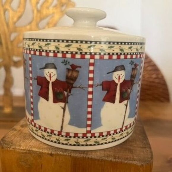 Sakura Snowmen Creamer & Sugar Bowl Set Debbie Mumm Winter Vintage Christmas - Picture 2 of 8